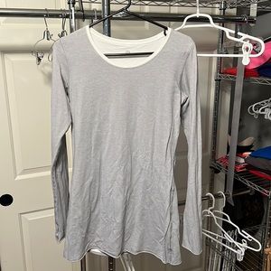 Lululemon cotton long sleeve reversible shirt. Size 8. White/gray stripe